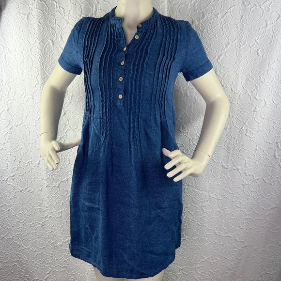 Faherty linen Blue Basketweave Hana dress - Picture 2 of 11